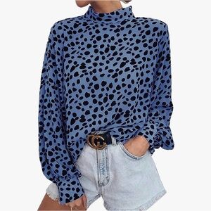 Valphsio Women Leopard Print Blouse Shirts Stand Collar